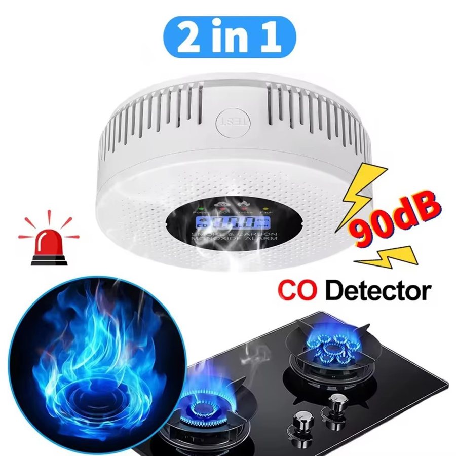 2-in-1 smoke and carbon monoxide detector with LCD