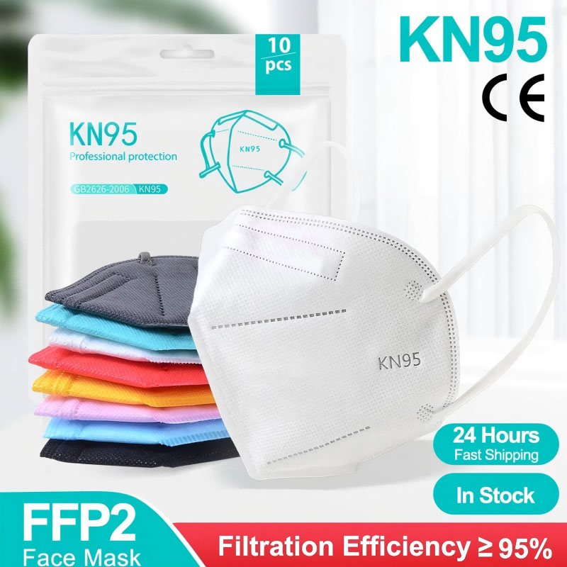 Black KN95 face masks, 5-layer, 10 to 200 pieces