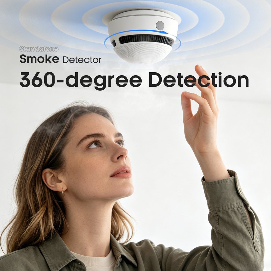 Smoke alarm with 360 detection, for homes and schools