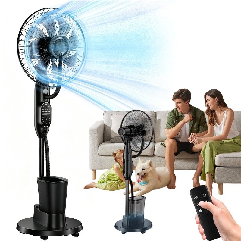16 inch black pedestal mist fan, 75W, 2.8L tank