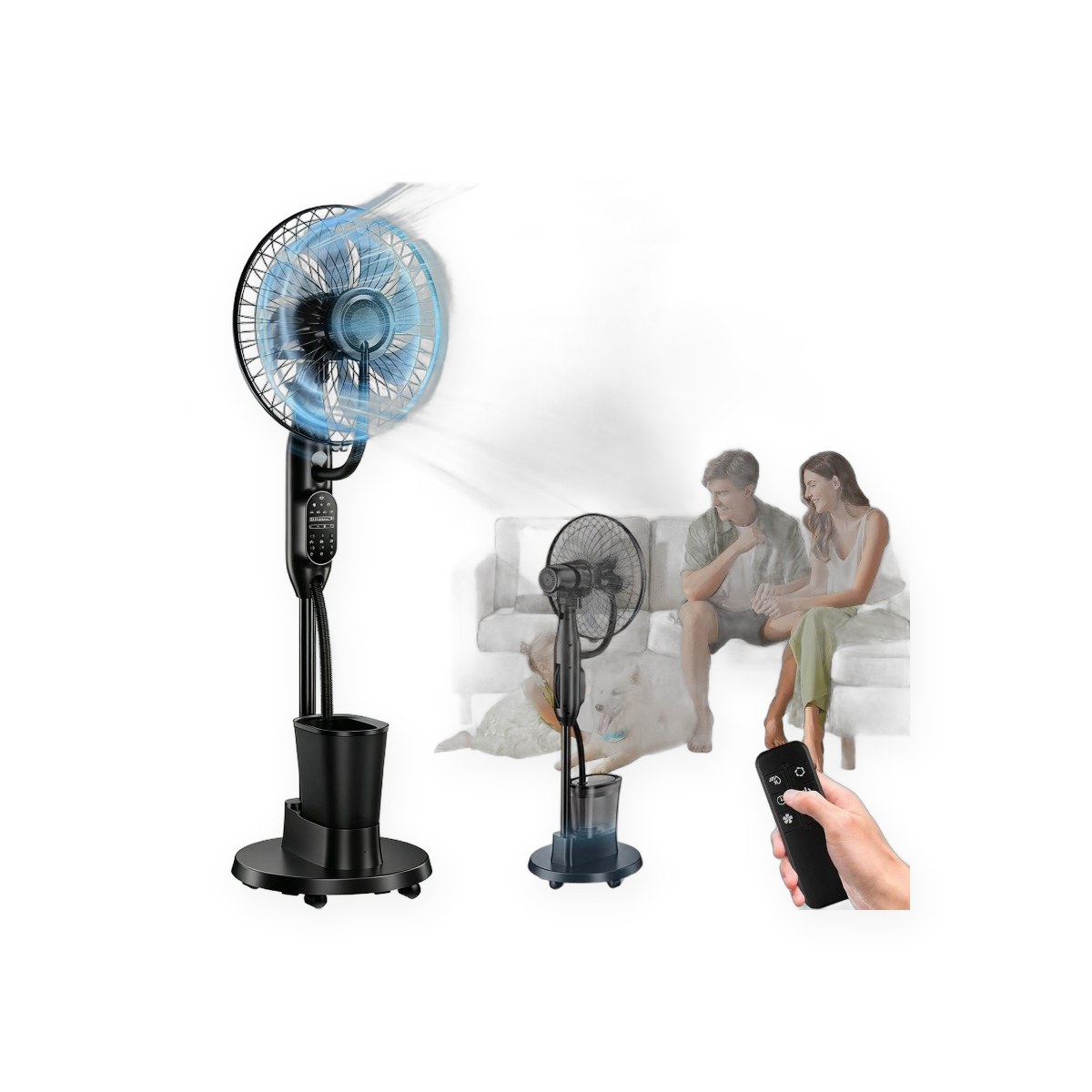 16 inch black pedestal mist fan, 75W, 2.8L tank
