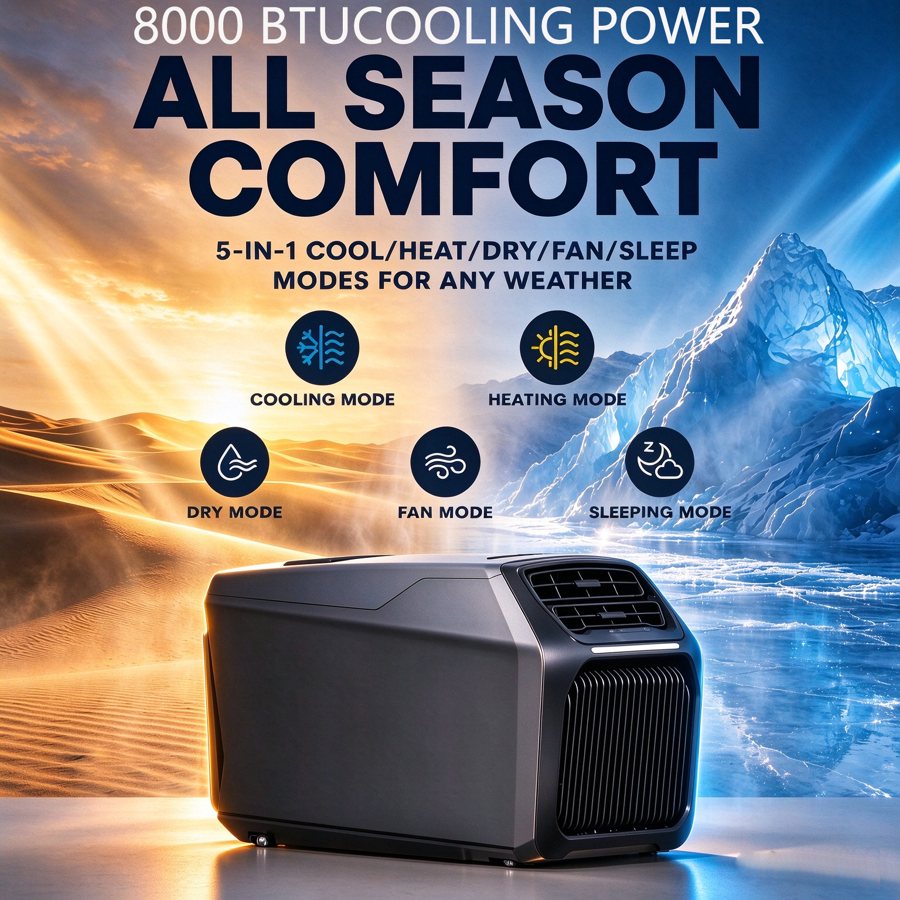 Portable AC unit, 8000, 220V, remote control