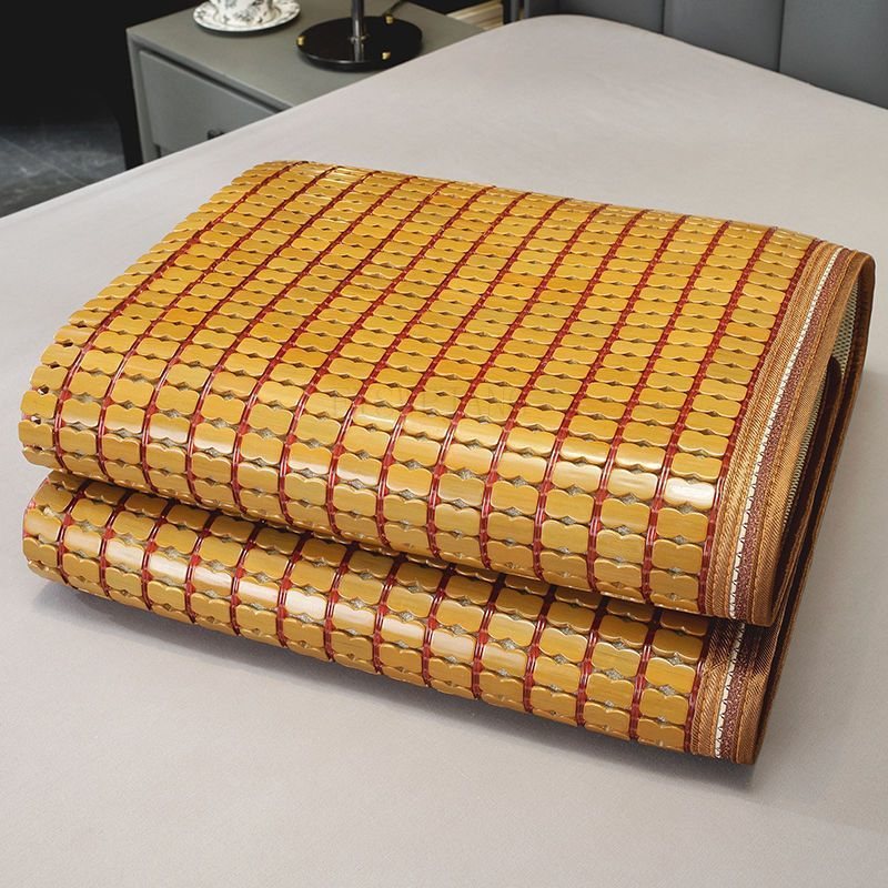 Double size ice silk cooling mat, foldable bamboo and rattan