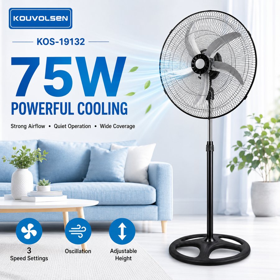 Standing floor fan, 75W, 3 speeds, oscillating
