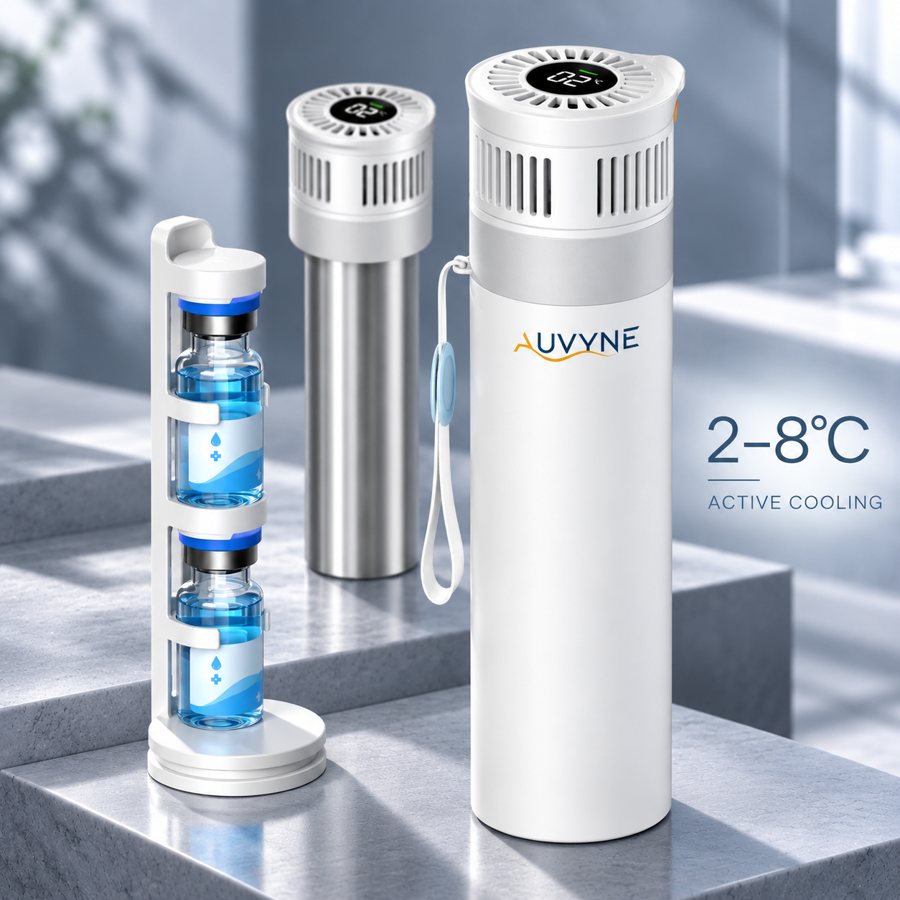 Portable travel cooler, 2-8 C, digital temperature display