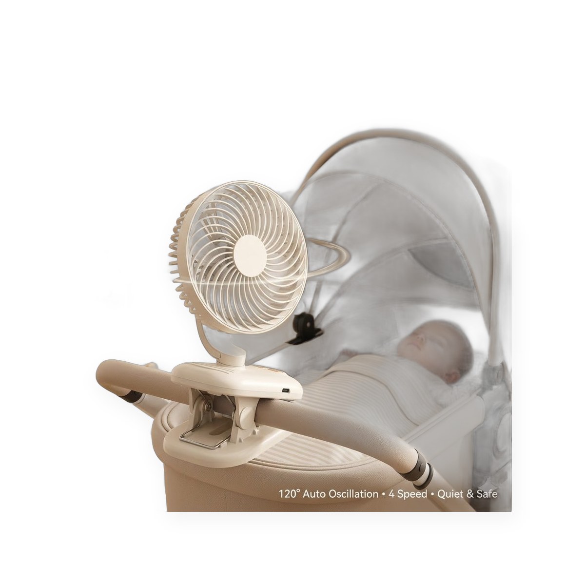 Rechargeable clip-on fan for desks and strollers, 1800mAh