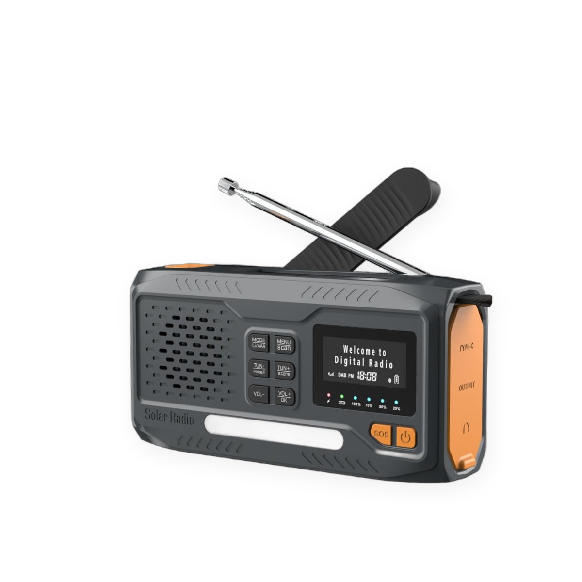 Solar Hand Crank Radio with DAB+ and SOS Alarm