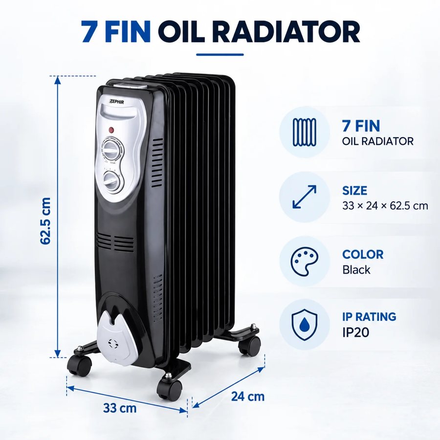 7-fin oil radiator space heater, 600W, 900W, 1500W
