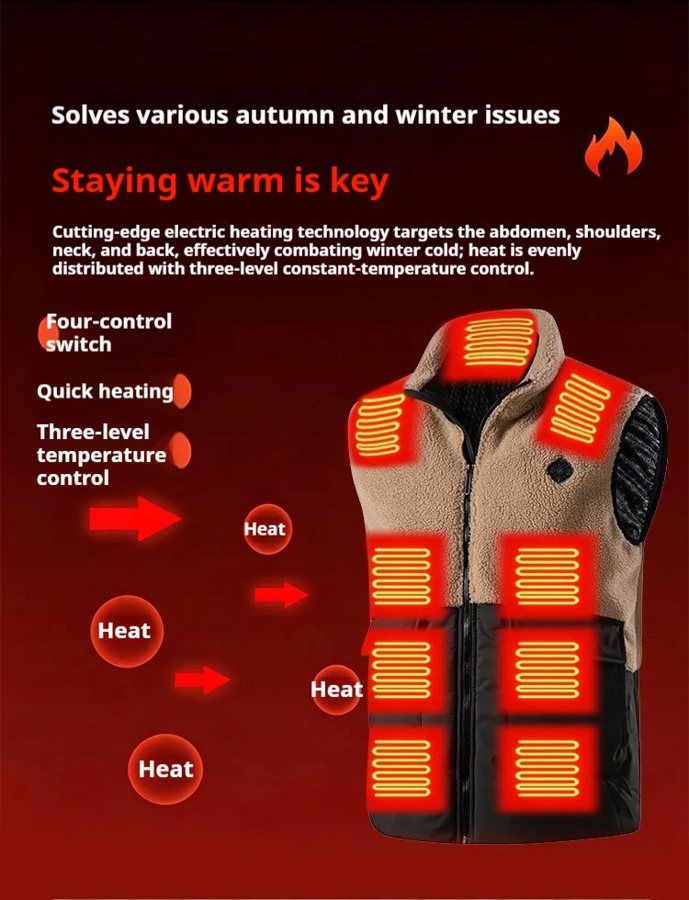 Men's hooded heated vest in thermal fleece