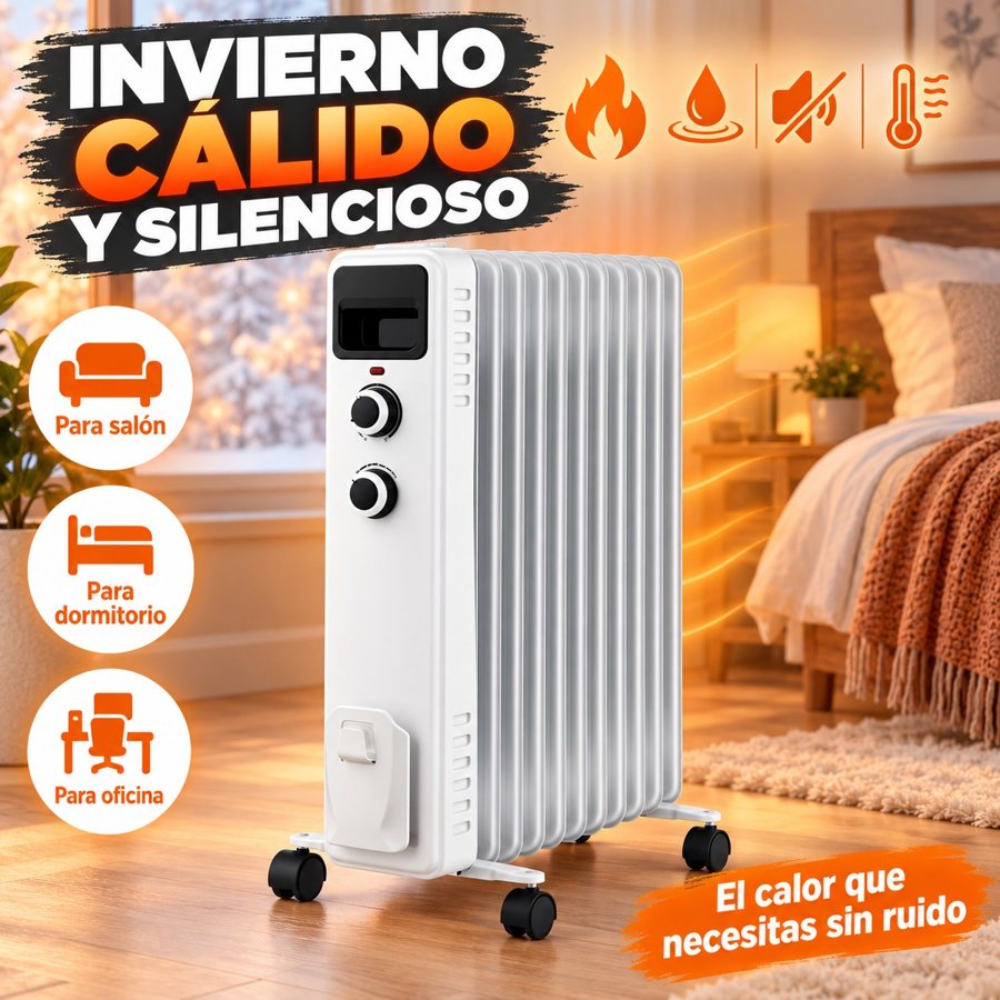 Portable electric oil radiator, adjustable thermostat, 4 power levels