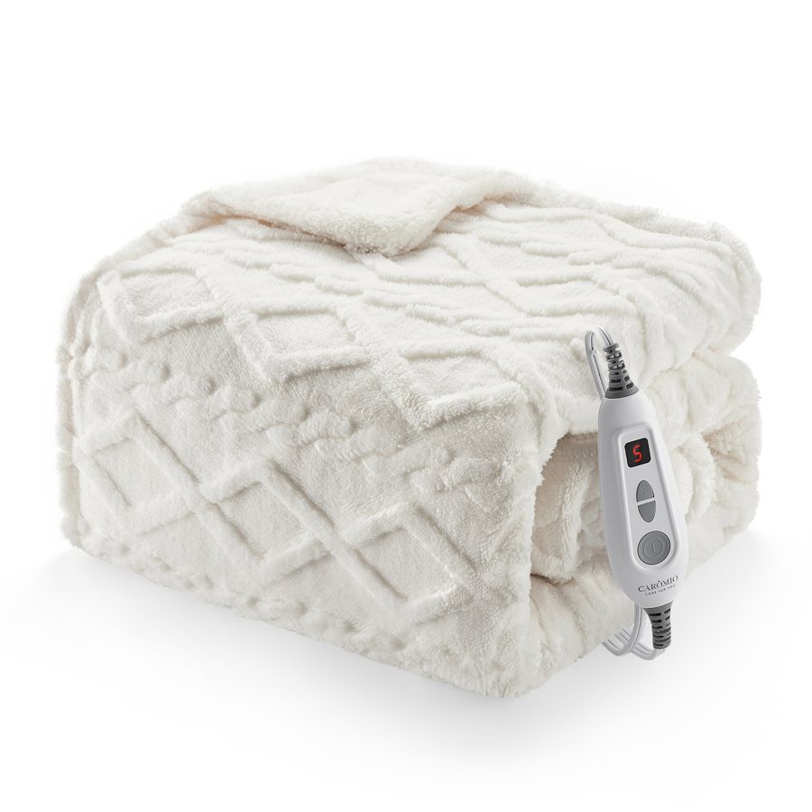Electric heated throw blanket, velvet and plush, 6 heat levels