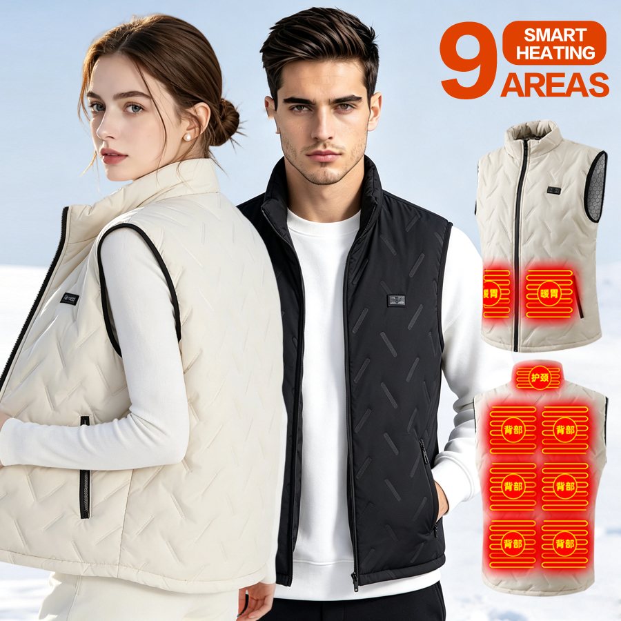 USB heated vest for men, 9 heating zones