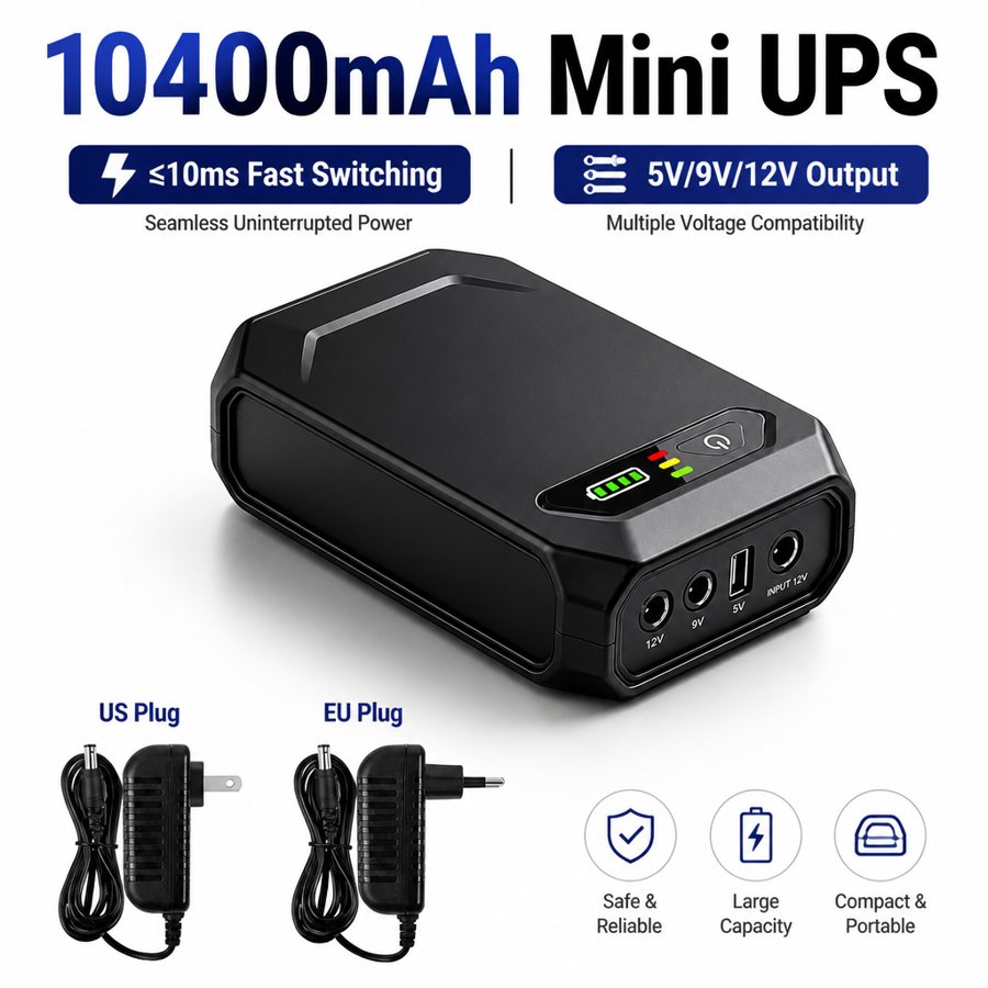10400mAh mini UPS, 12V, 9V and 5V DC output