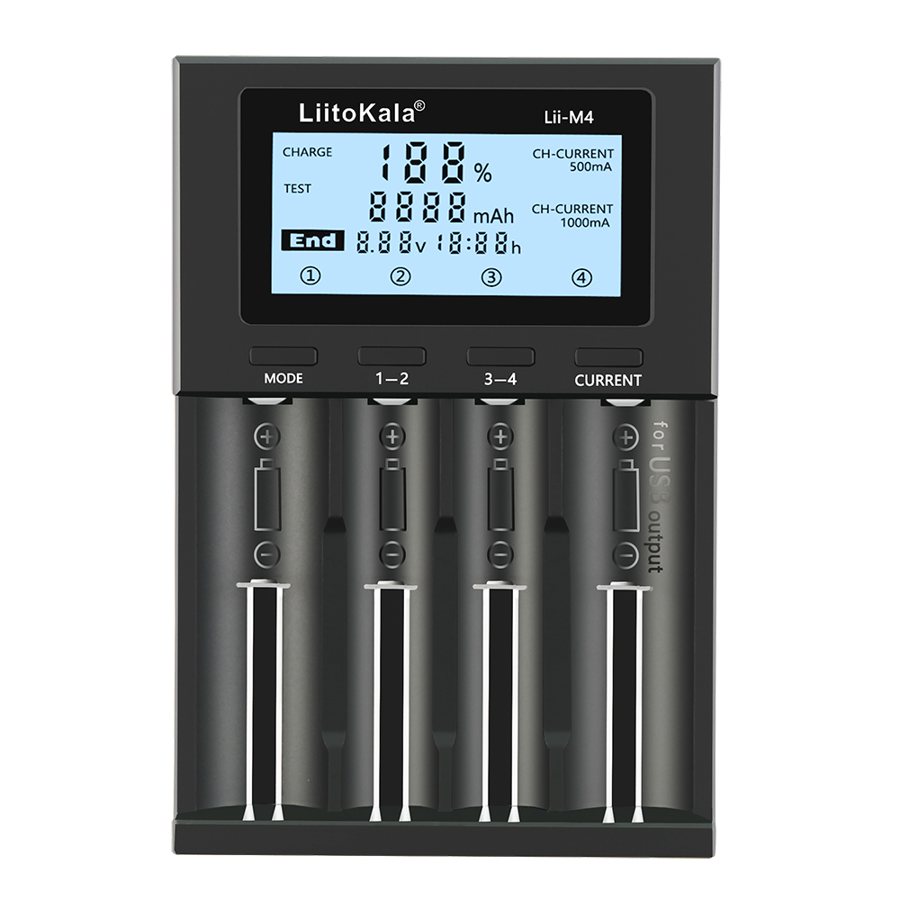 4-slot smart battery charger with LCD display