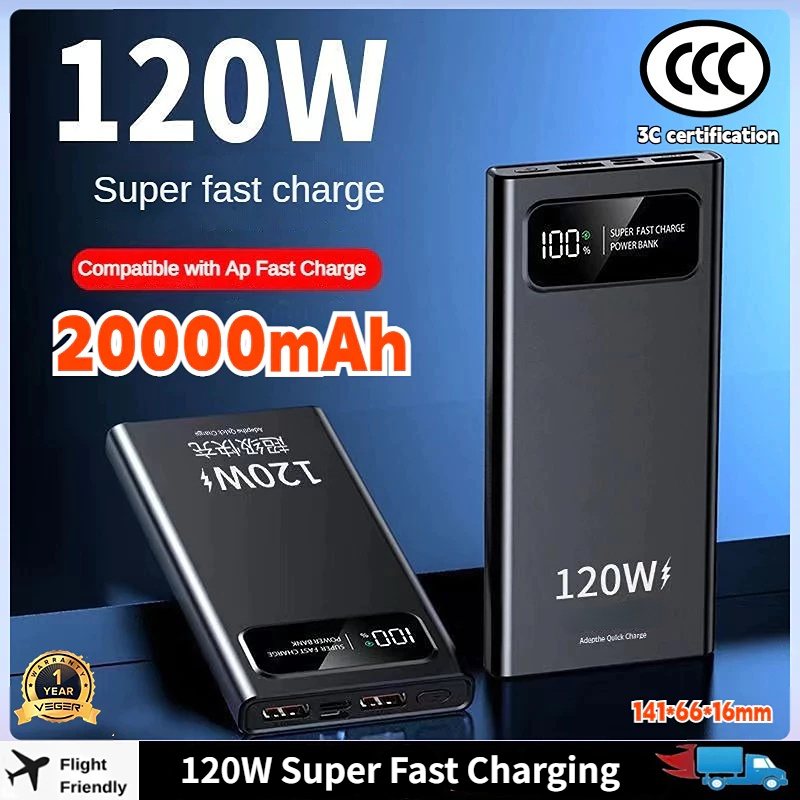 20000mAh power bank, 120W, digital display