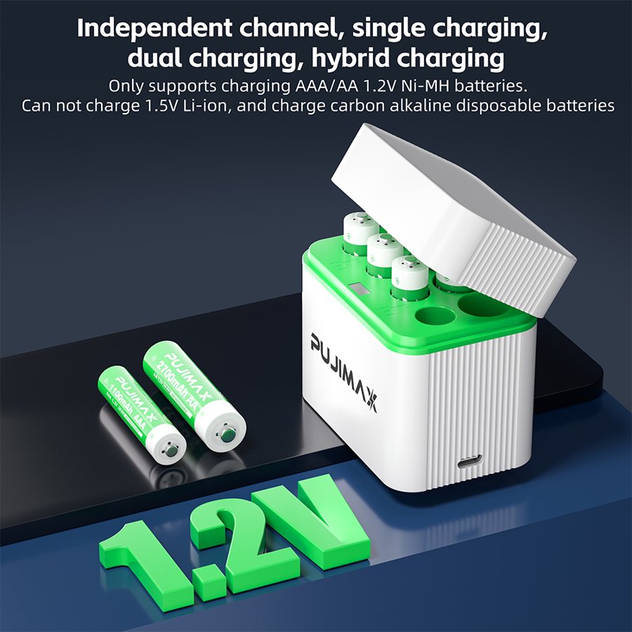 Battery charger with 4 AA slots and 4 more slots, 1.2V