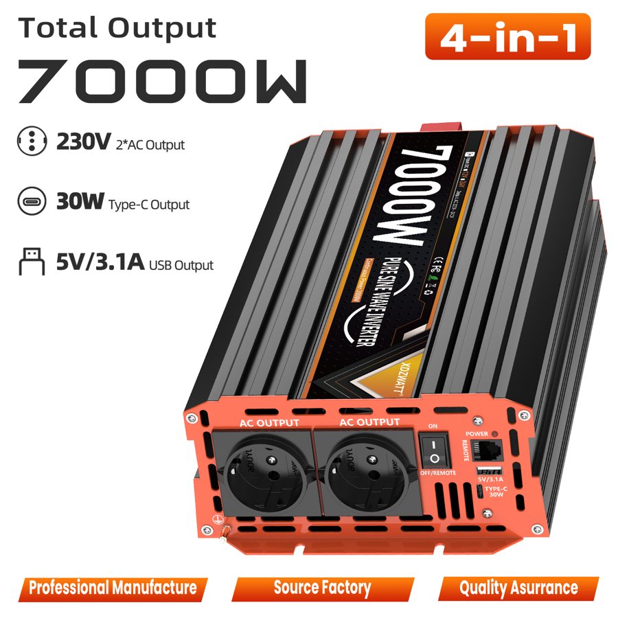 3000W pure sine wave inverter, 7000W peak, 12V to 230V