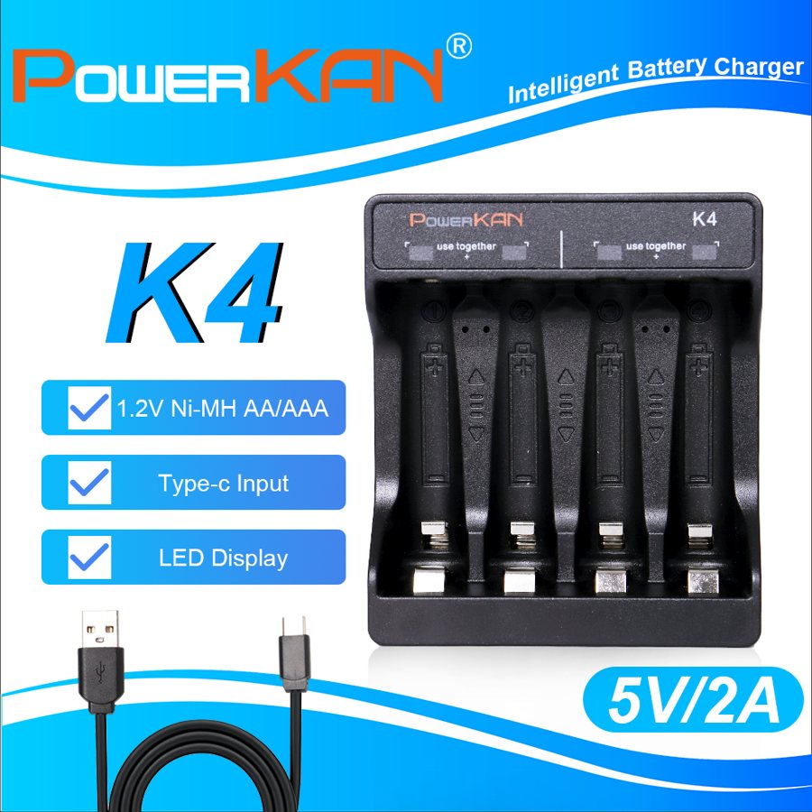4-bay smart battery charger, LED display, 1.2V AA