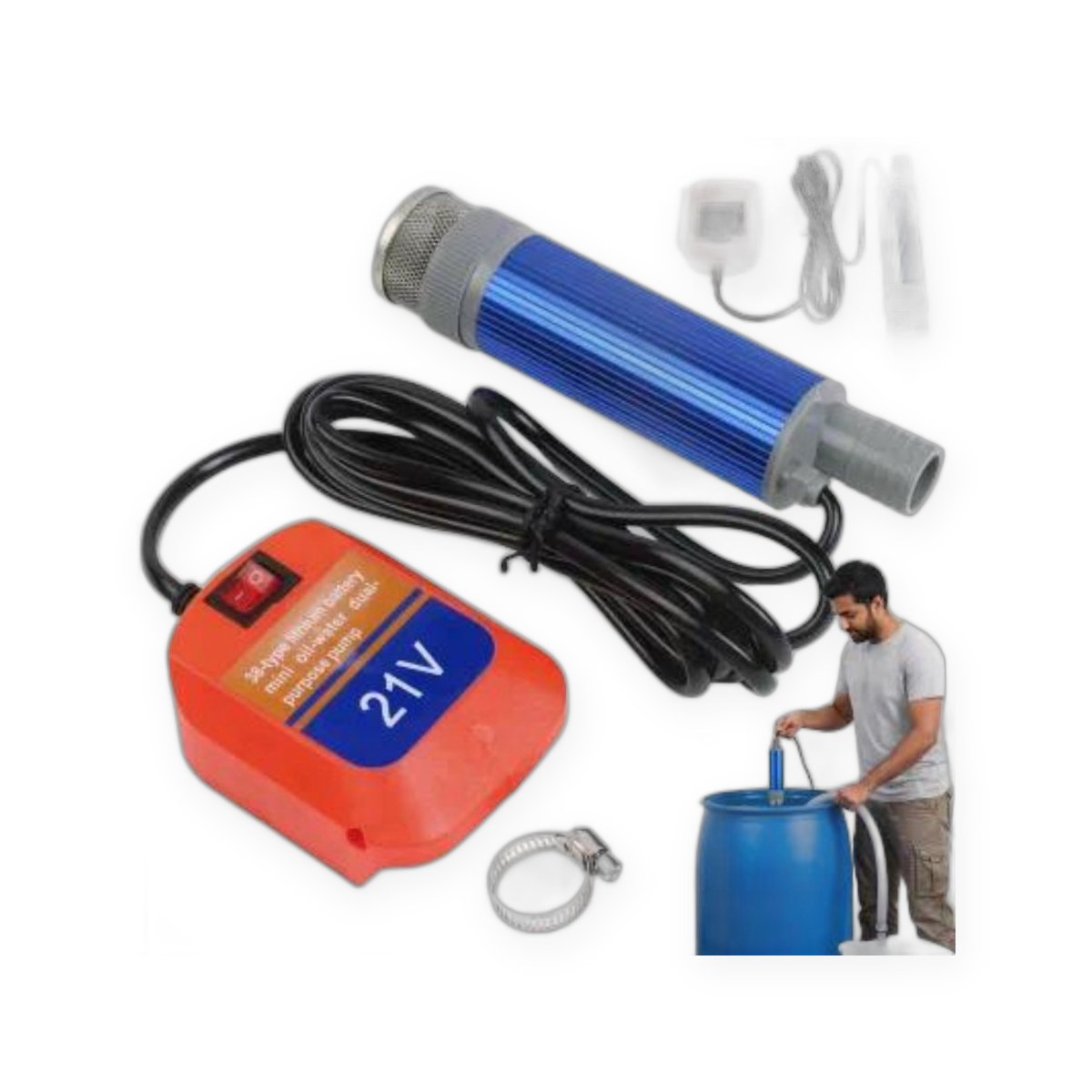 Cordless submersible pump, compatible with 21V lithium battery