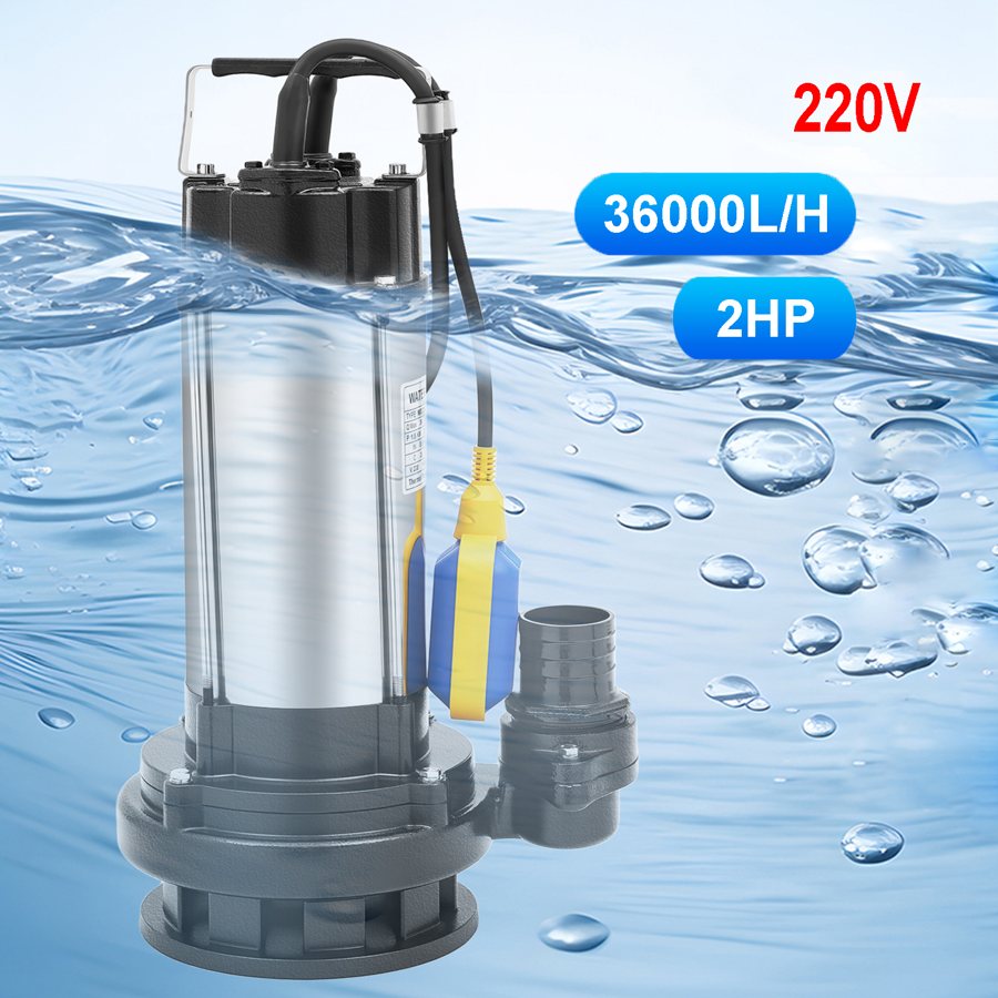 Submersible water pump, 2HP, 1500W, 36000 L/h, with float