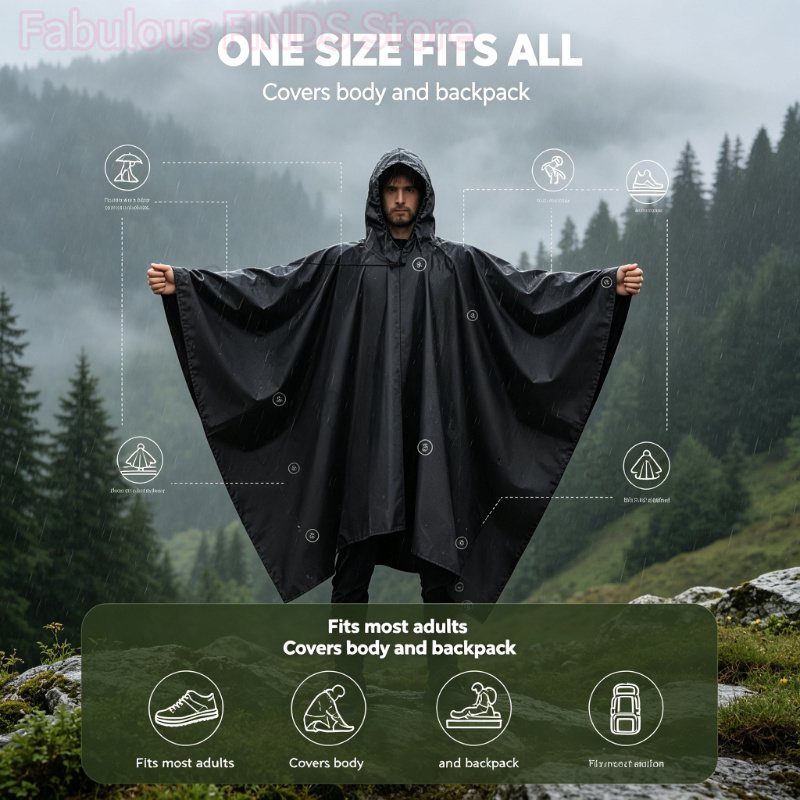 Outdoor 3-in-1 hooded military-style rain poncho