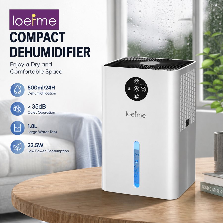 Portable mini dehumidifier, 1.8L water tank, 500 ml/day