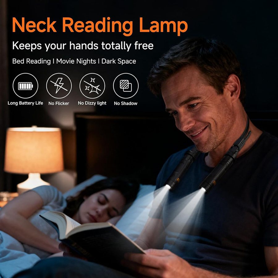 Rechargeable neck light for reading, flexible LED