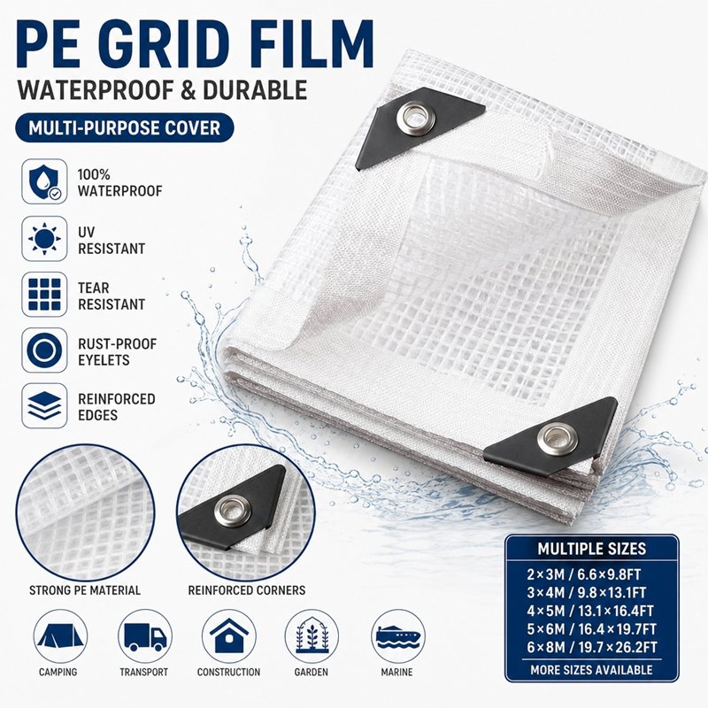 Transparent grid tarp, 0.3 mm, for balconies and windows
